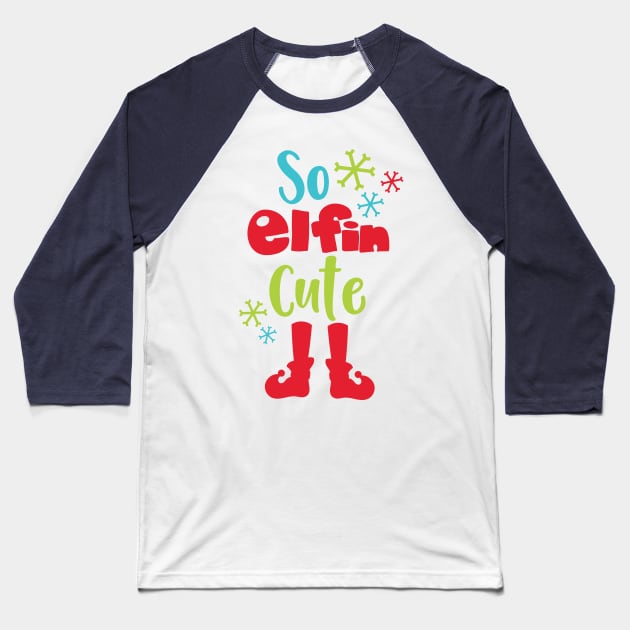 So Elfin Cute, Elf Shoes, Snowflakes, Christmas Baseball T-Shirt by Jelena Dunčević